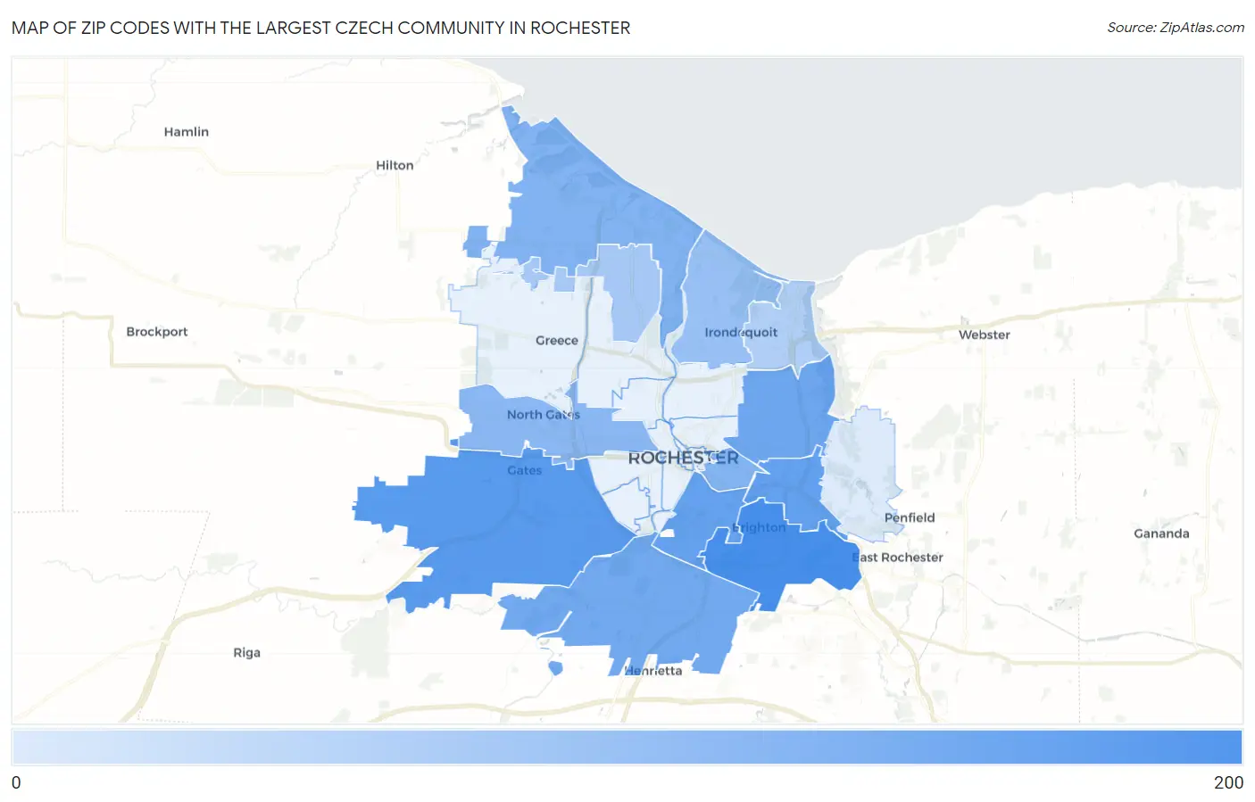 Zip Codes with the Largest Czech Community in Rochester Map