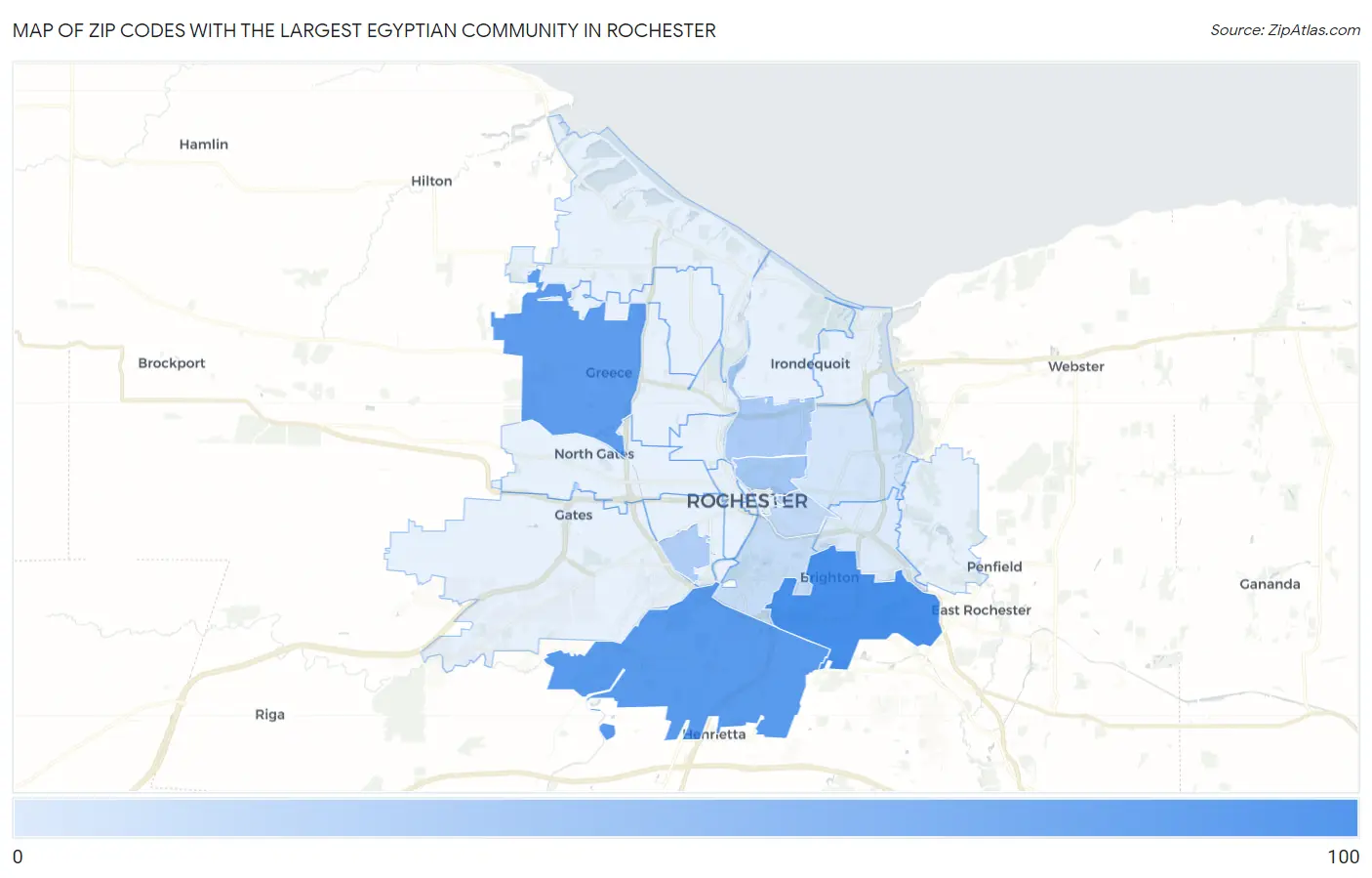 Zip Codes with the Largest Egyptian Community in Rochester Map