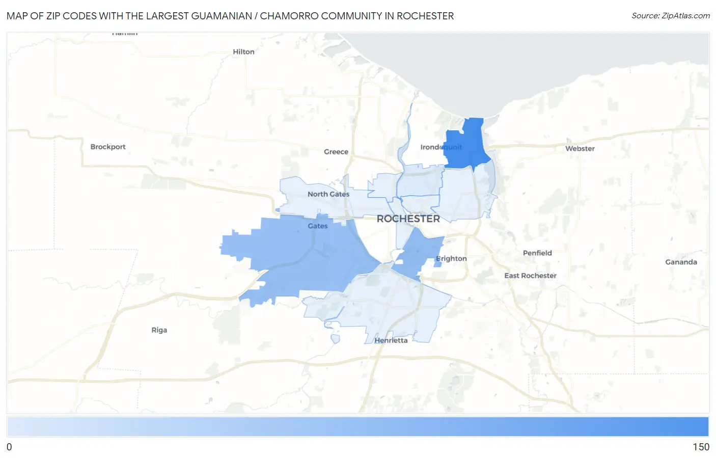 Zip Codes with the Largest Guamanian / Chamorro Community in Rochester Map