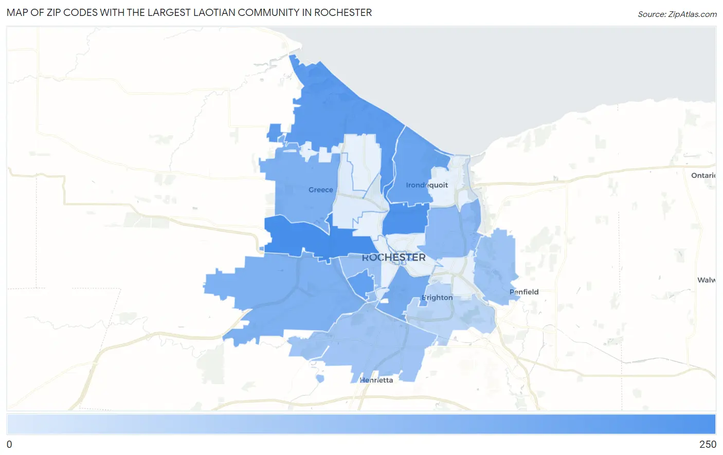 Zip Codes with the Largest Laotian Community in Rochester Map