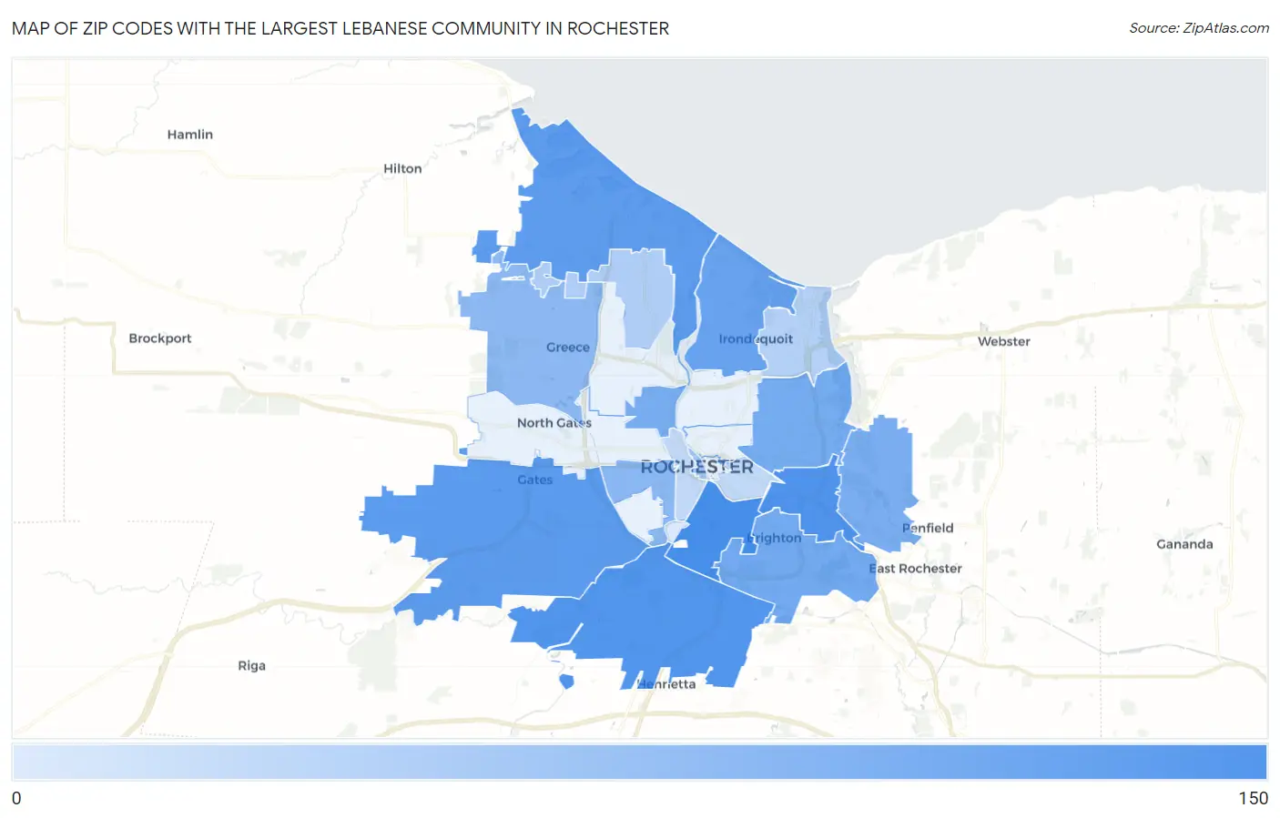Zip Codes with the Largest Lebanese Community in Rochester Map