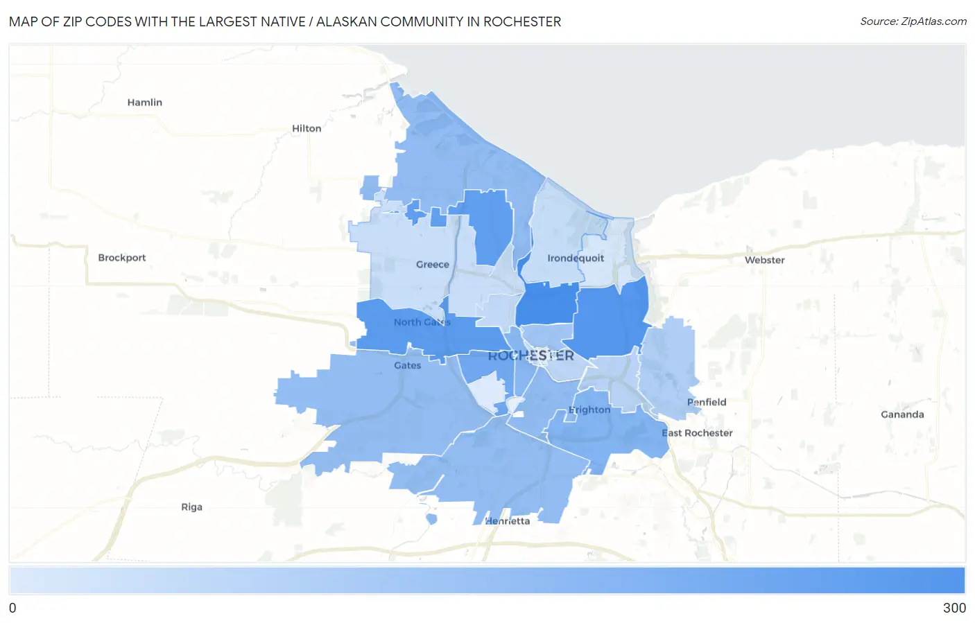 Zip Codes with the Largest Native / Alaskan Community in Rochester Map