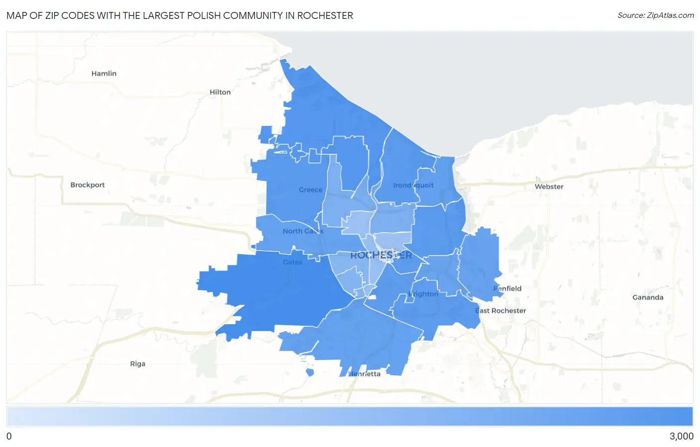 Zip Codes with the Largest Polish Community in Rochester Map