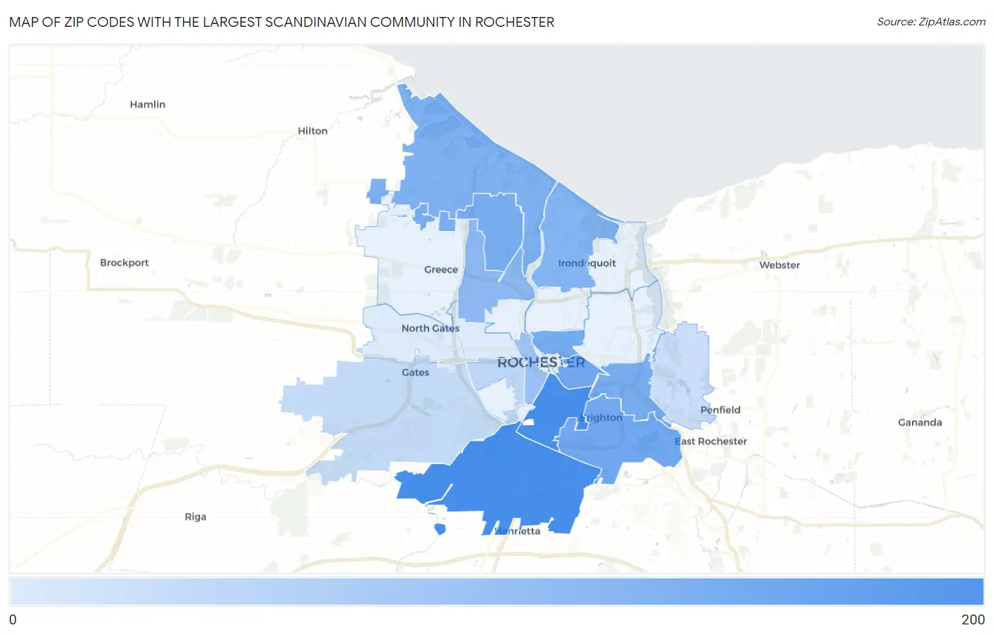 Zip Codes with the Largest Scandinavian Community in Rochester Map