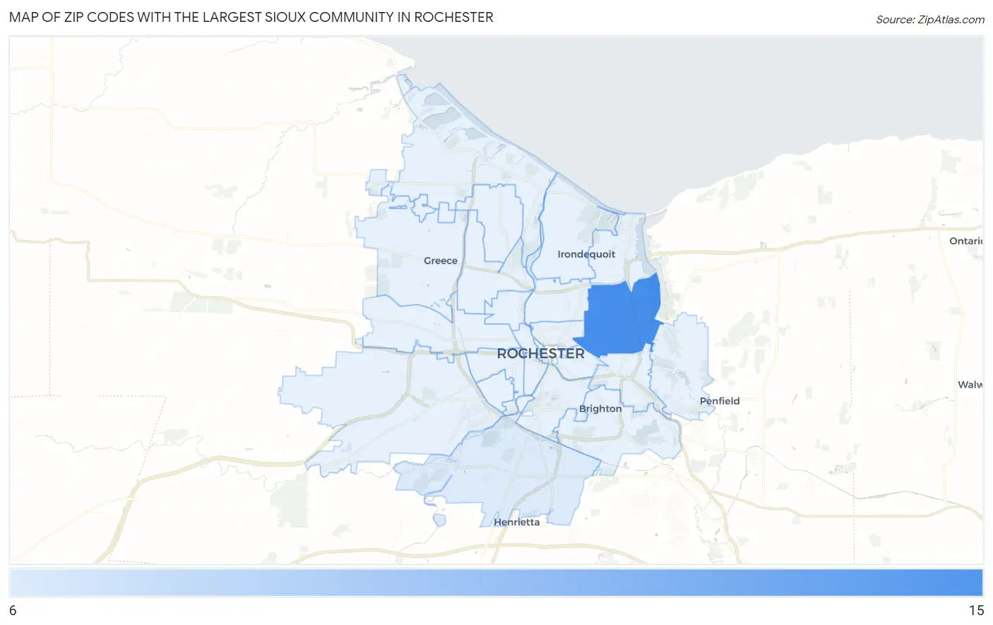 Zip Codes with the Largest Sioux Community in Rochester Map