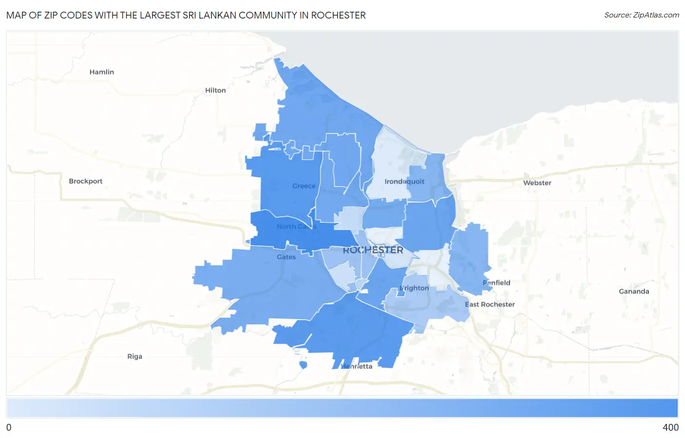 Zip Codes with the Largest Sri Lankan Community in Rochester Map