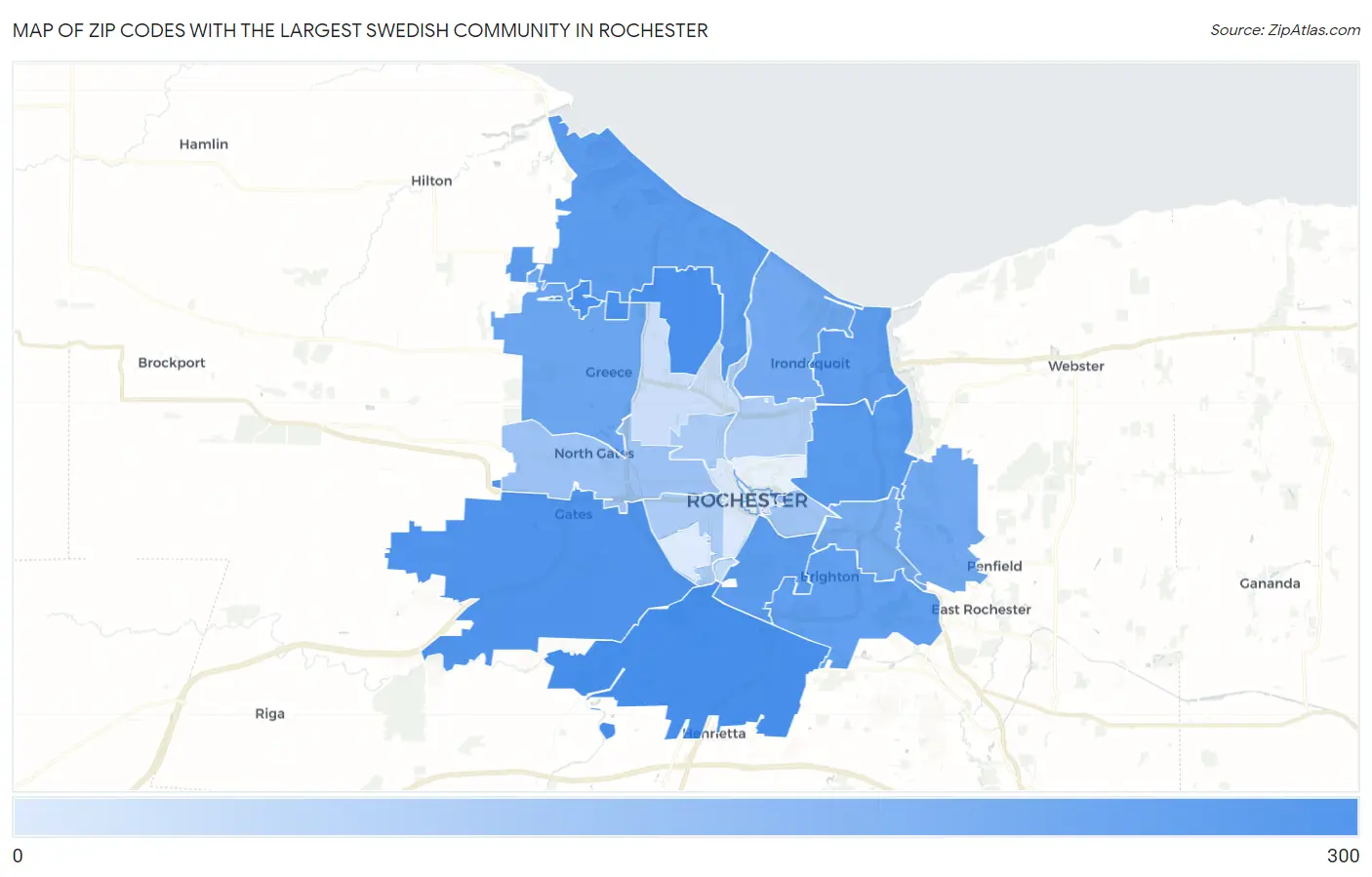 Zip Codes with the Largest Swedish Community in Rochester Map