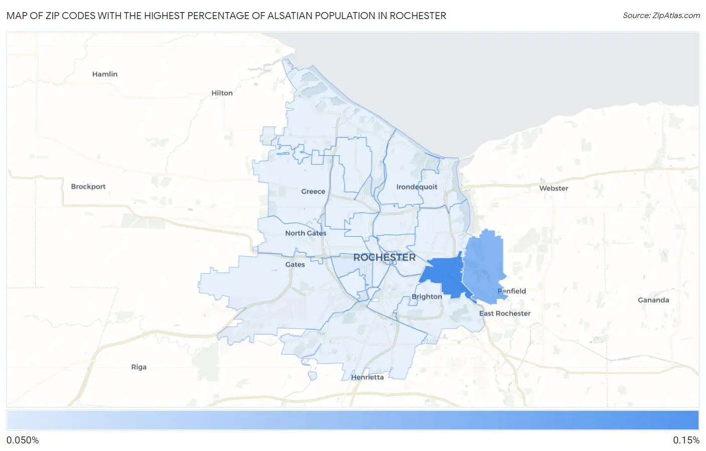 Zip Codes with the Highest Percentage of Alsatian Population in Rochester Map