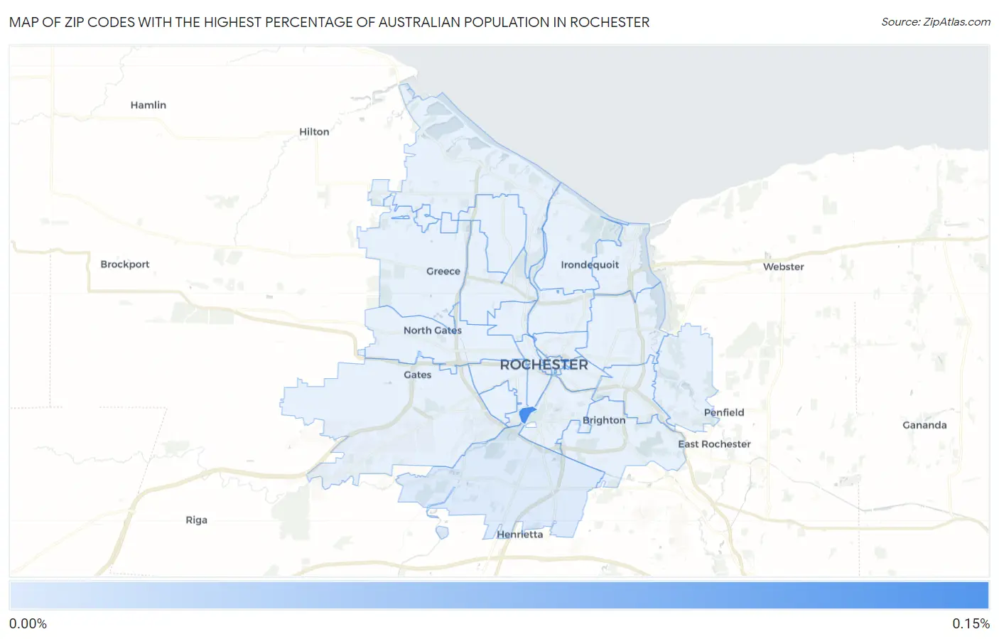 Zip Codes with the Highest Percentage of Australian Population in Rochester Map