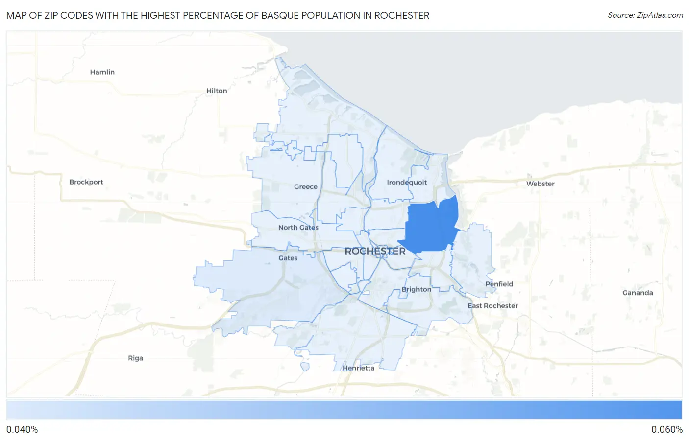 Zip Codes with the Highest Percentage of Basque Population in Rochester Map