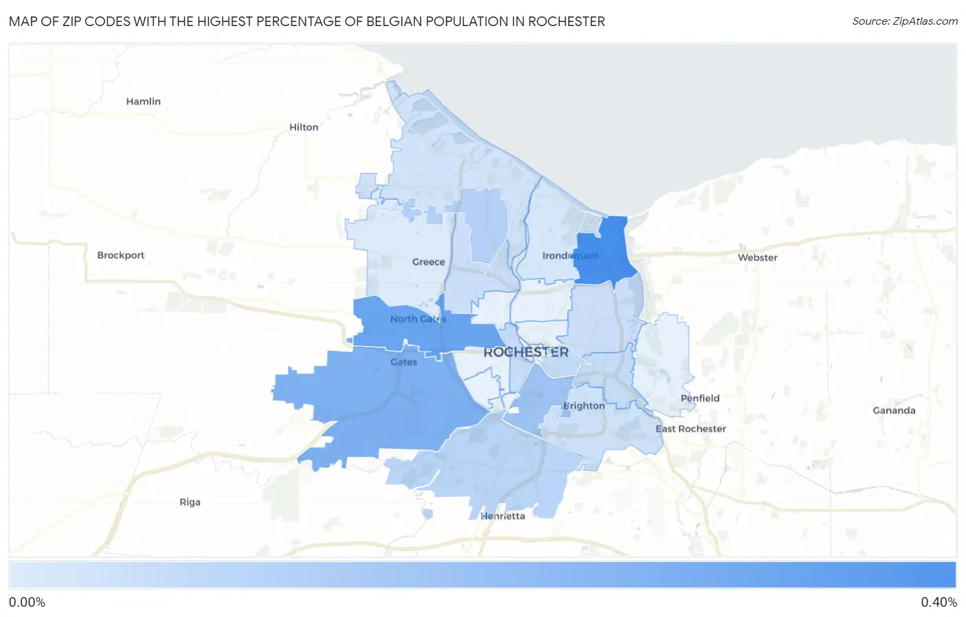 Zip Codes with the Highest Percentage of Belgian Population in Rochester Map