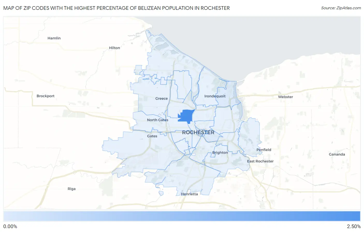 Zip Codes with the Highest Percentage of Belizean Population in Rochester Map