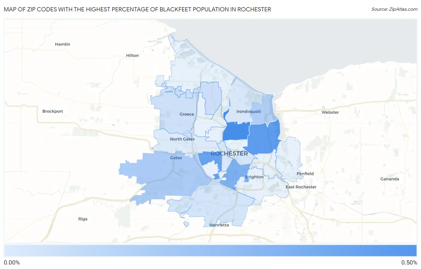Zip Codes with the Highest Percentage of Blackfeet Population in Rochester Map