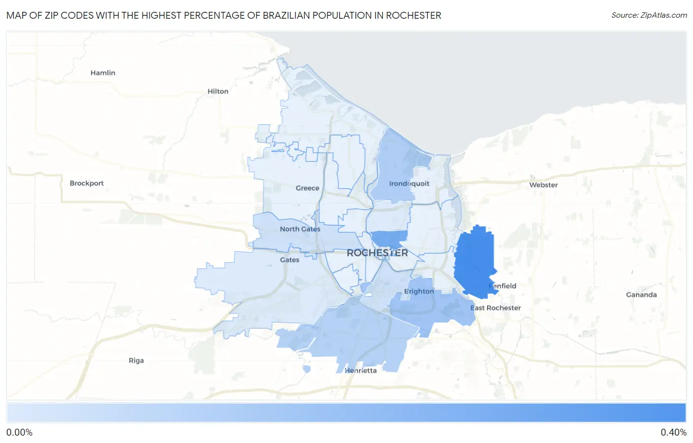 Zip Codes with the Highest Percentage of Brazilian Population in Rochester Map