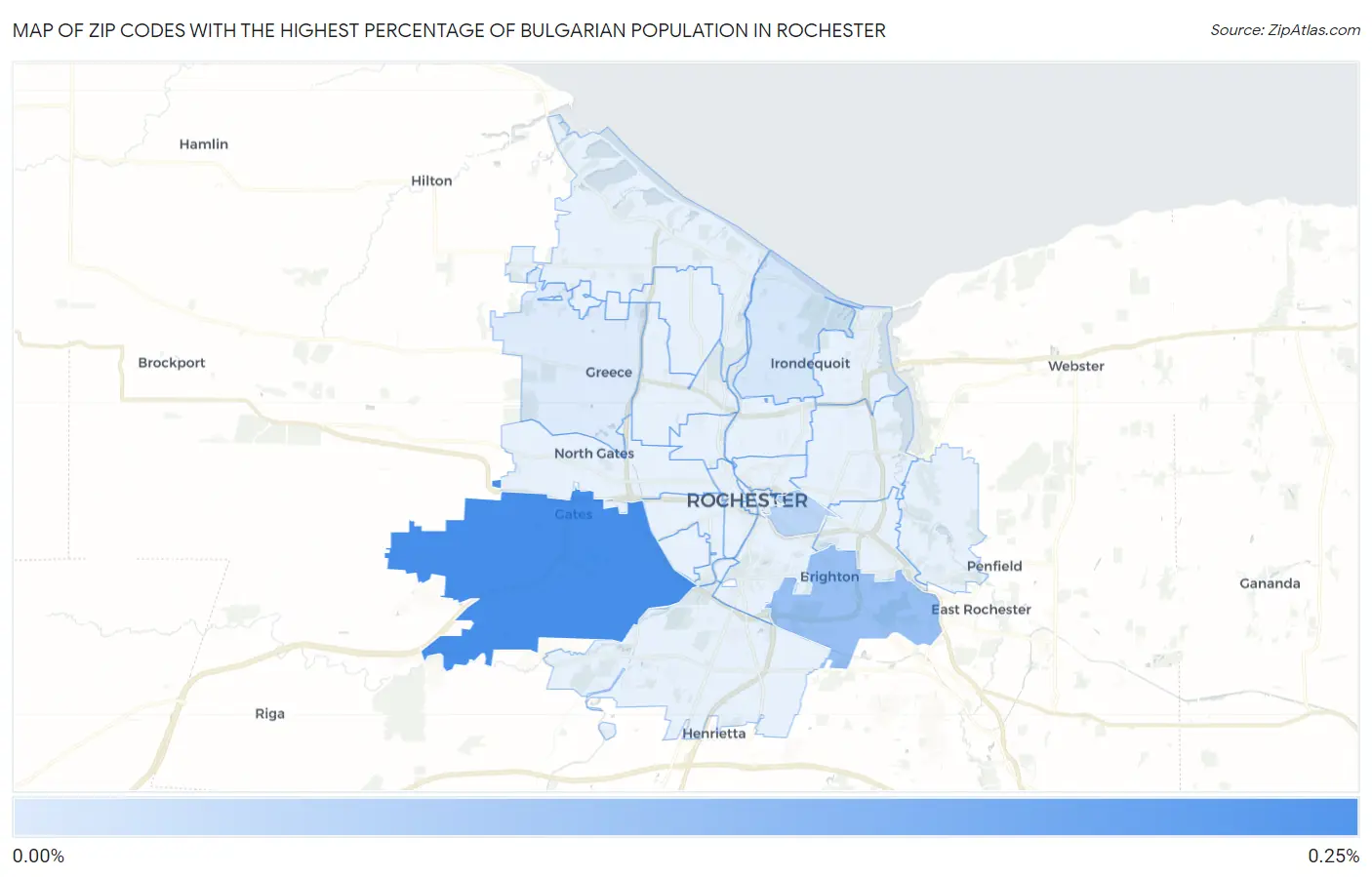 Zip Codes with the Highest Percentage of Bulgarian Population in Rochester Map