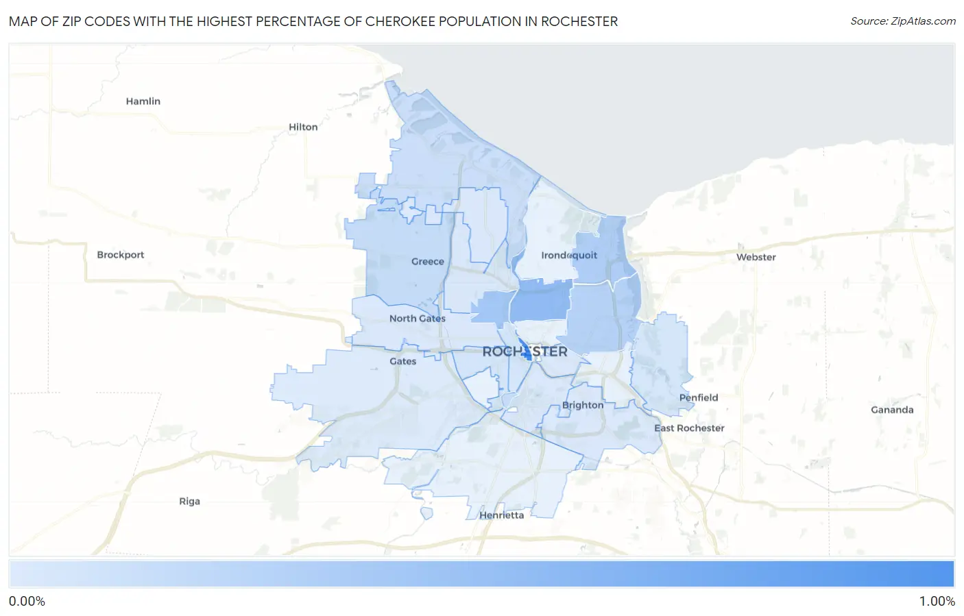 Zip Codes with the Highest Percentage of Cherokee Population in Rochester Map