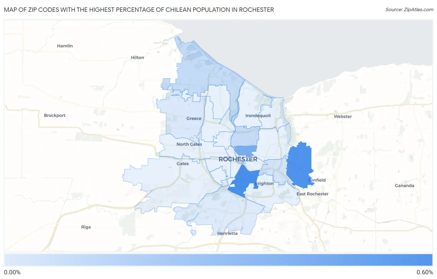 Zip Codes with the Highest Percentage of Chilean Population in Rochester Map
