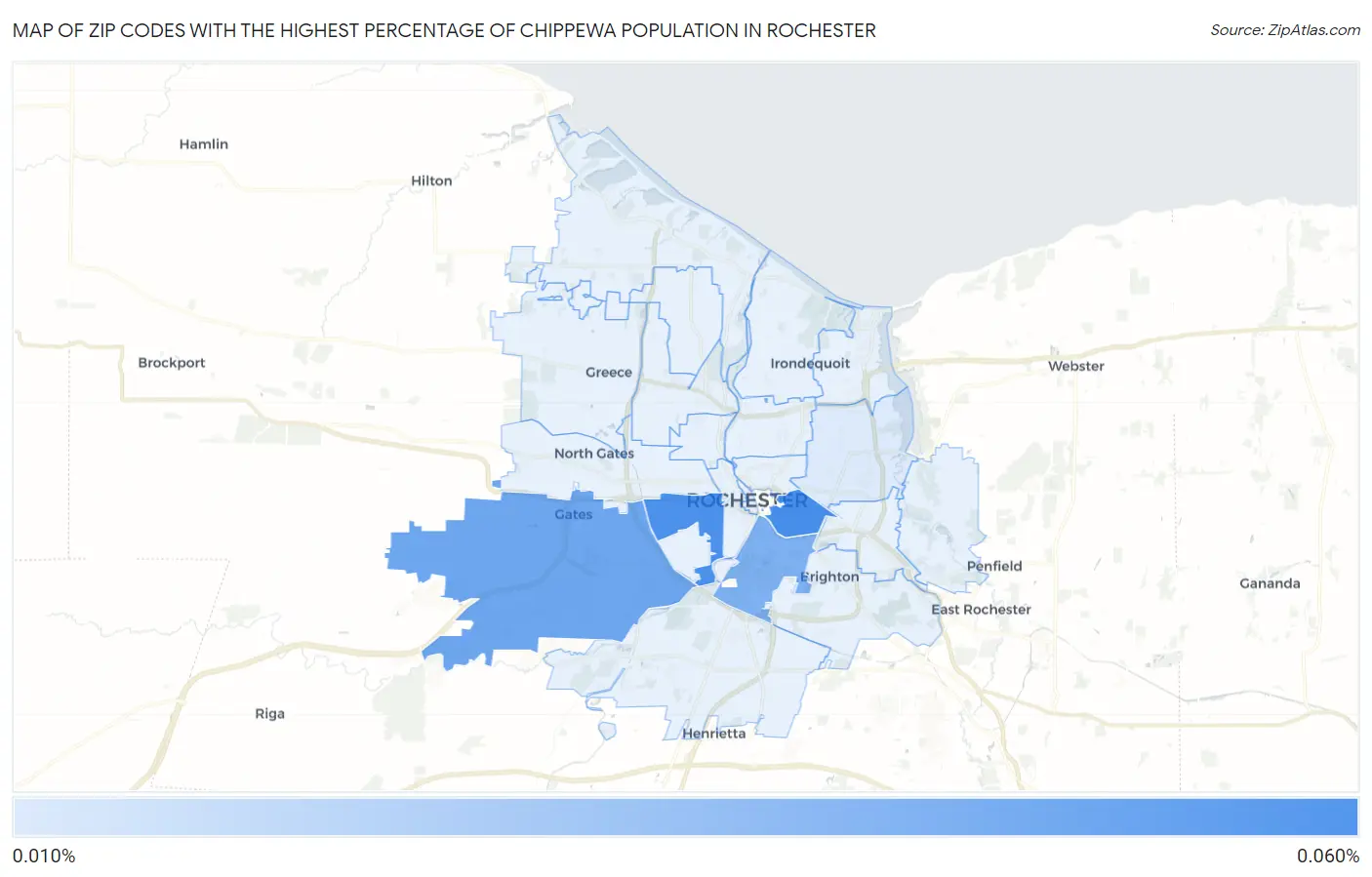 Zip Codes with the Highest Percentage of Chippewa Population in Rochester Map