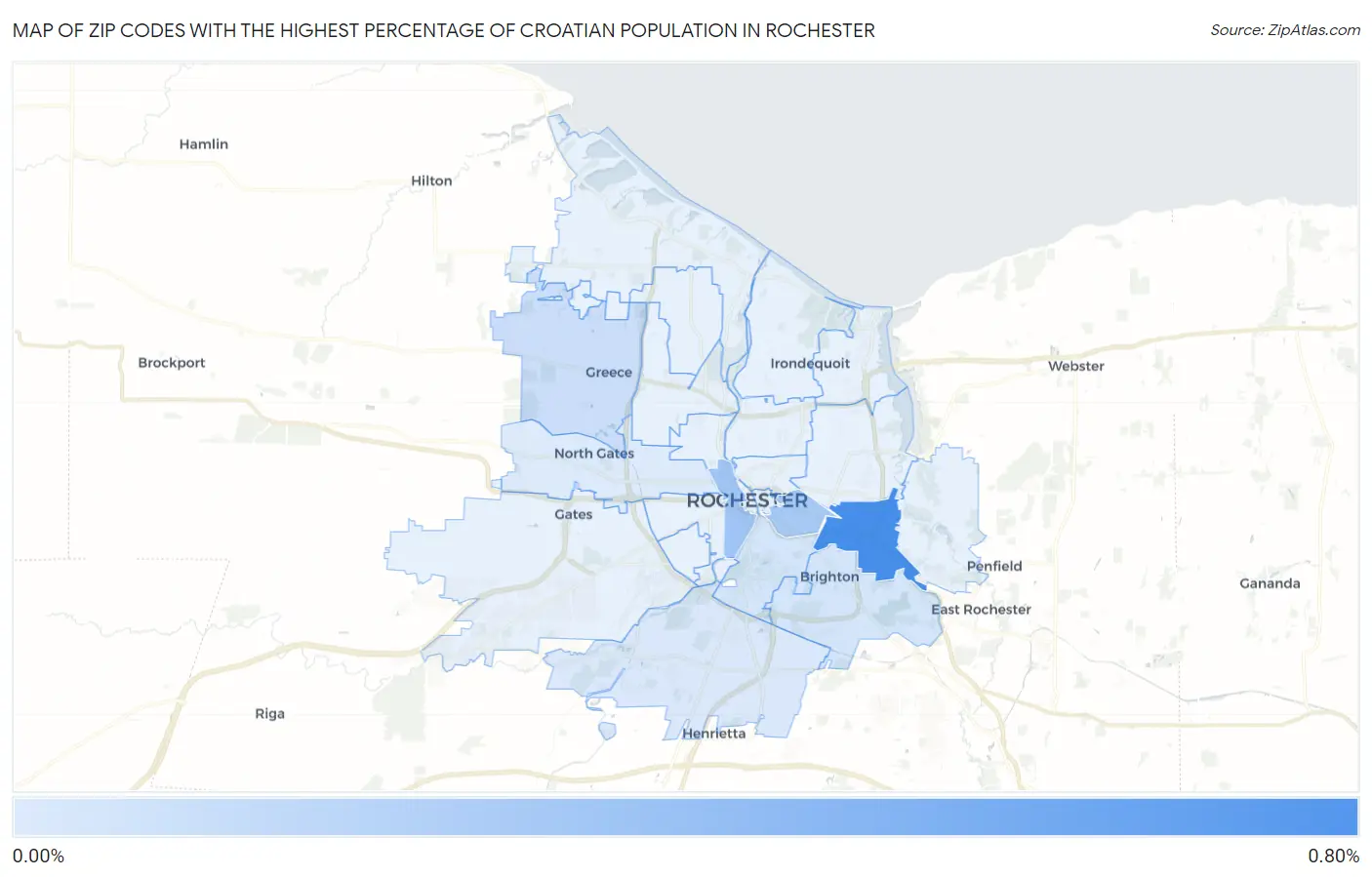 Zip Codes with the Highest Percentage of Croatian Population in Rochester Map