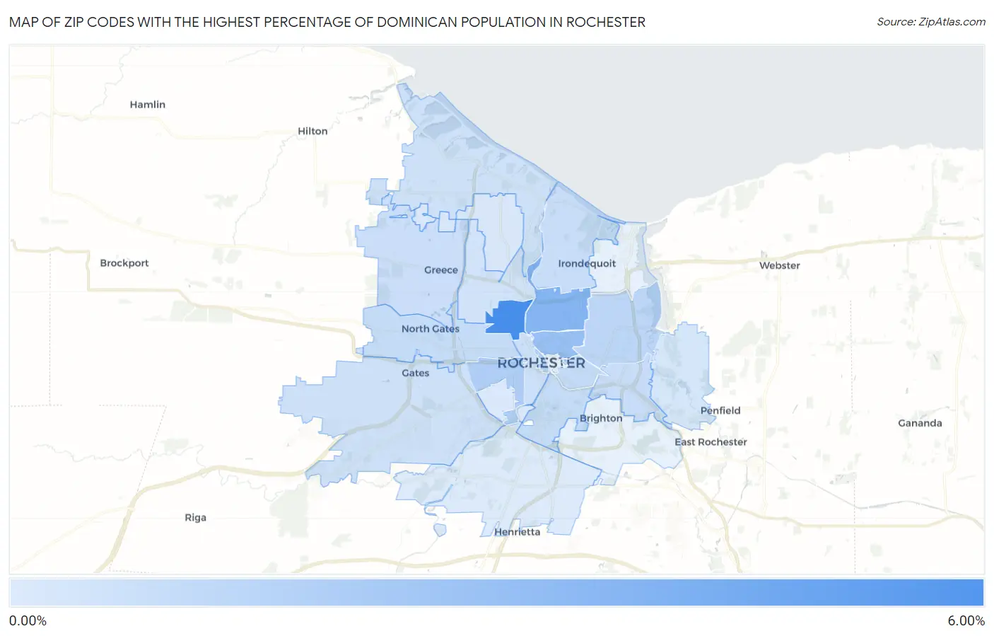 Zip Codes with the Highest Percentage of Dominican Population in Rochester Map