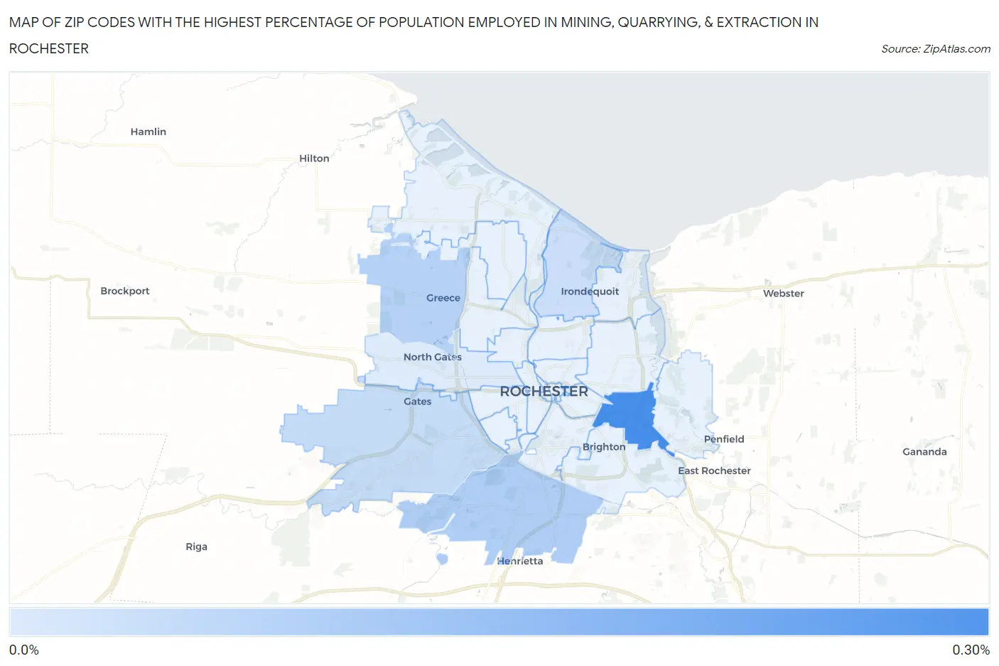 Zip Codes with the Highest Percentage of Population Employed in Mining, Quarrying, & Extraction in Rochester Map