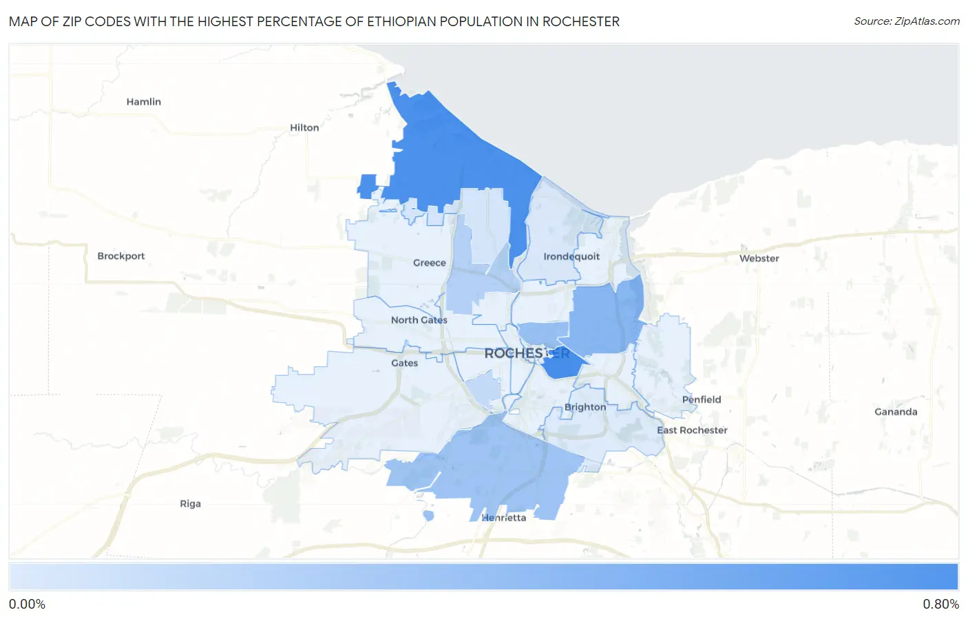Zip Codes with the Highest Percentage of Ethiopian Population in Rochester Map