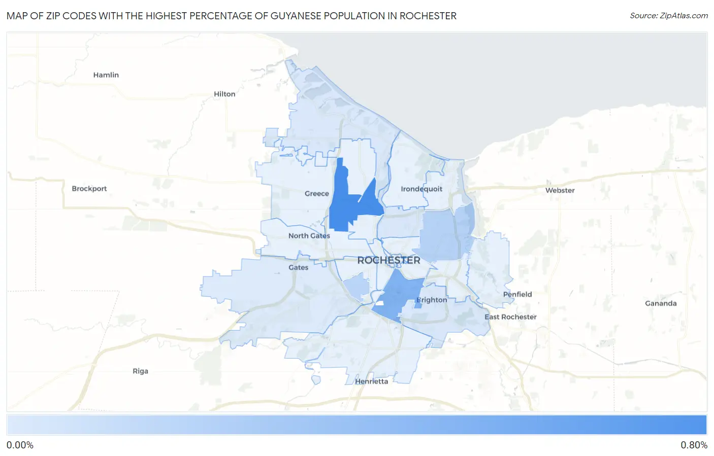 Zip Codes with the Highest Percentage of Guyanese Population in Rochester Map