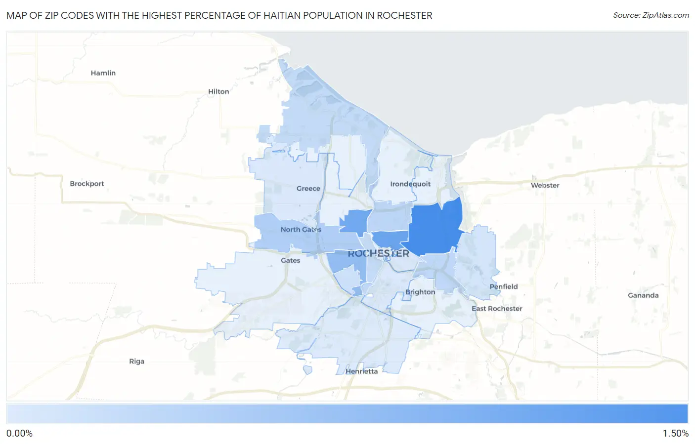 Zip Codes with the Highest Percentage of Haitian Population in Rochester Map