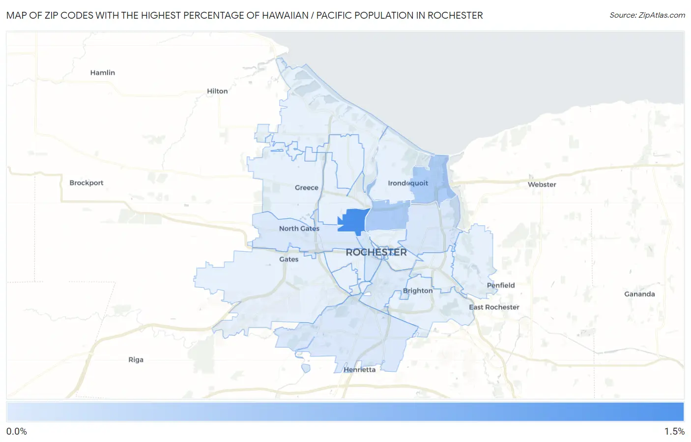 Zip Codes with the Highest Percentage of Hawaiian / Pacific Population in Rochester Map