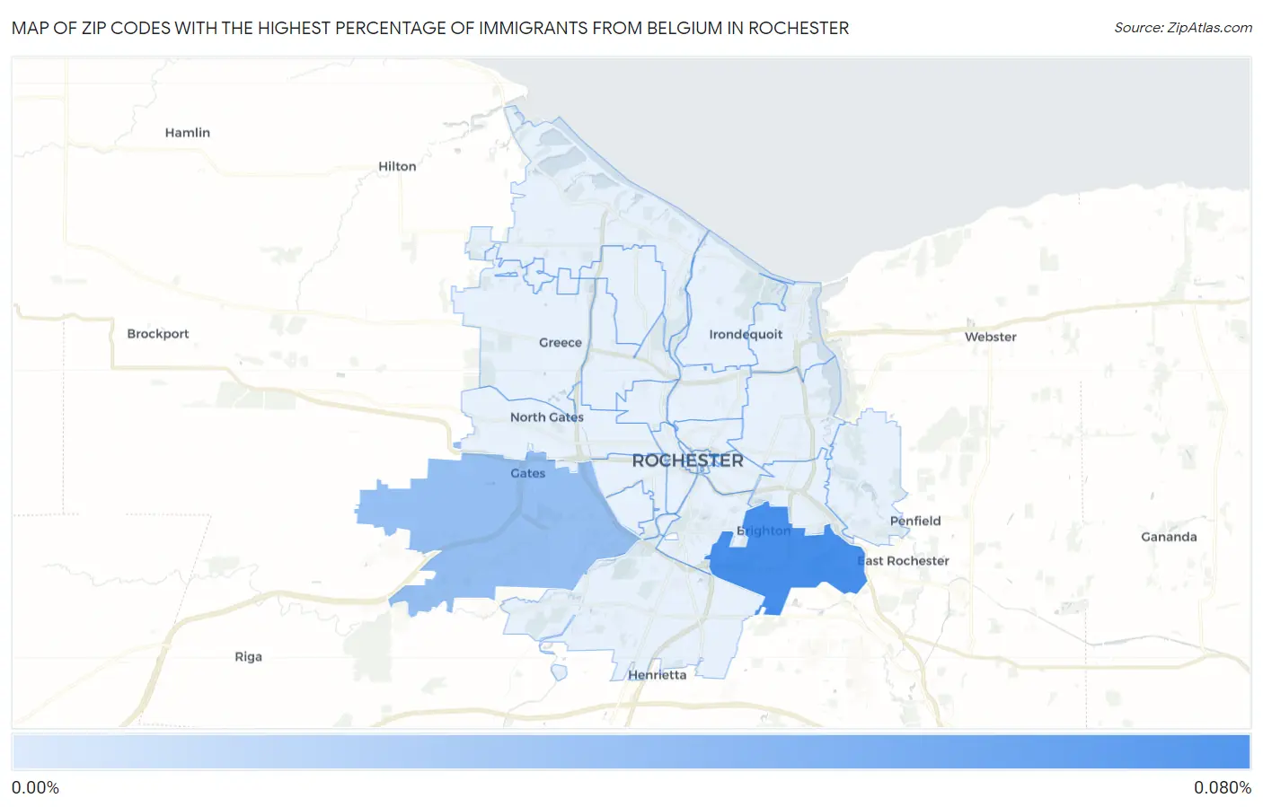 Zip Codes with the Highest Percentage of Immigrants from Belgium in Rochester Map