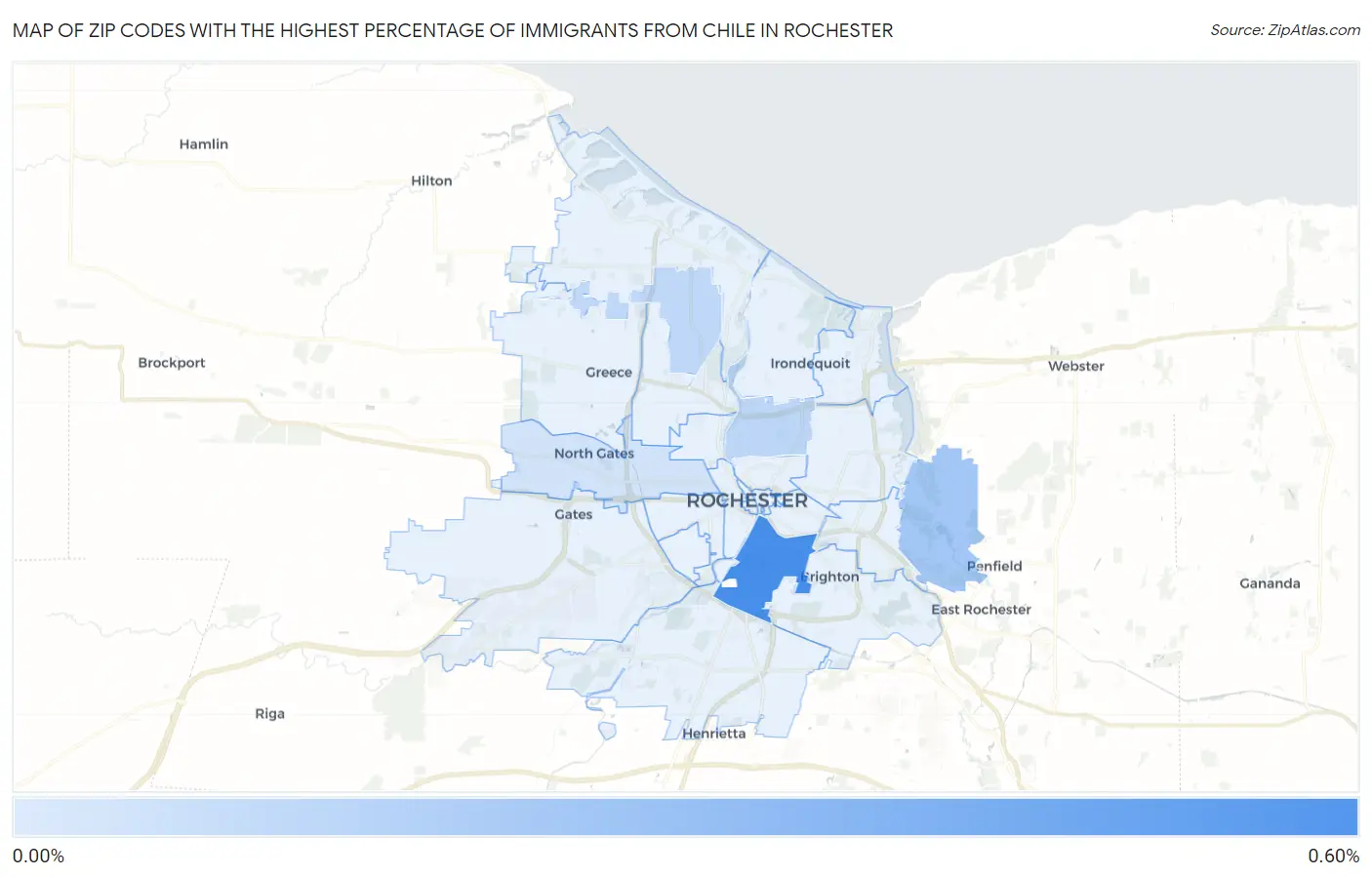 Zip Codes with the Highest Percentage of Immigrants from Chile in Rochester Map