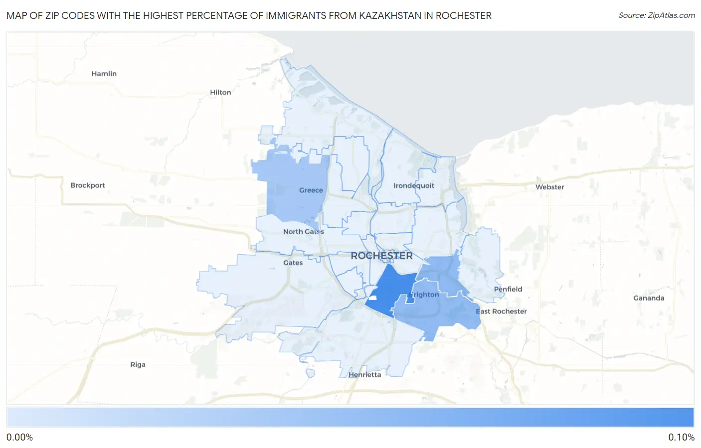 Zip Codes with the Highest Percentage of Immigrants from Kazakhstan in Rochester Map