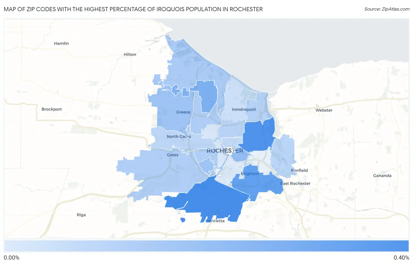 Zip Codes with the Highest Percentage of Iroquois Population in Rochester Map
