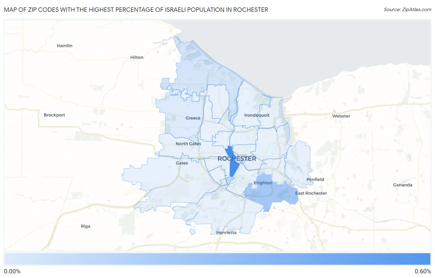 Zip Codes with the Highest Percentage of Israeli Population in Rochester Map