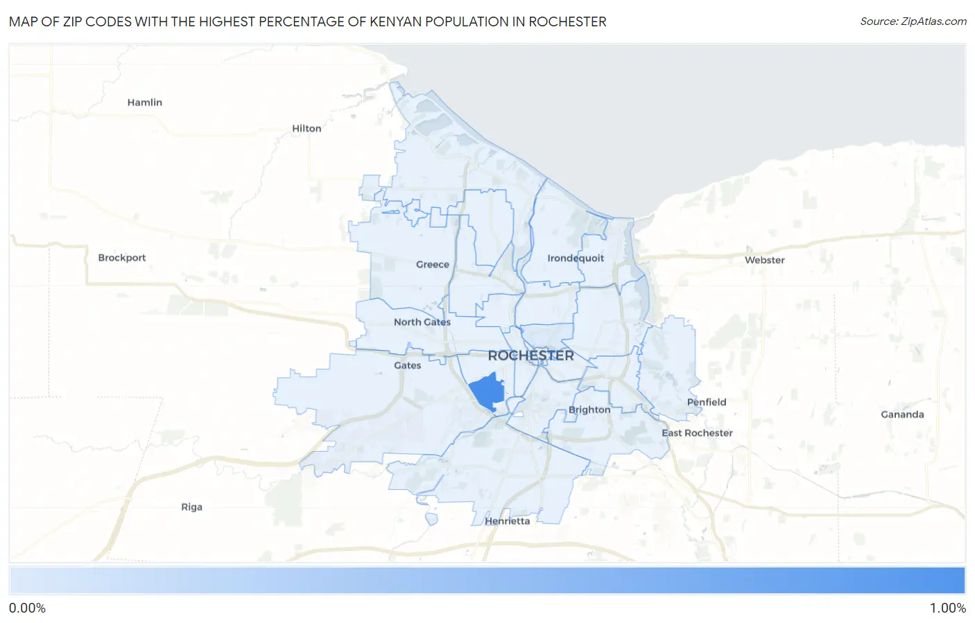 Zip Codes with the Highest Percentage of Kenyan Population in Rochester Map