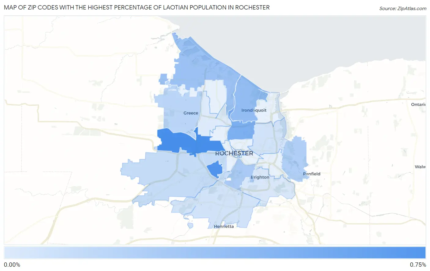 Zip Codes with the Highest Percentage of Laotian Population in Rochester Map