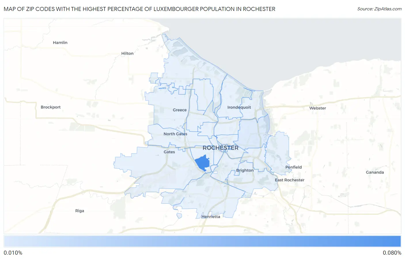 Zip Codes with the Highest Percentage of Luxembourger Population in Rochester Map
