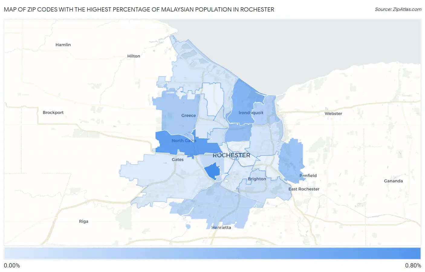 Zip Codes with the Highest Percentage of Malaysian Population in Rochester Map
