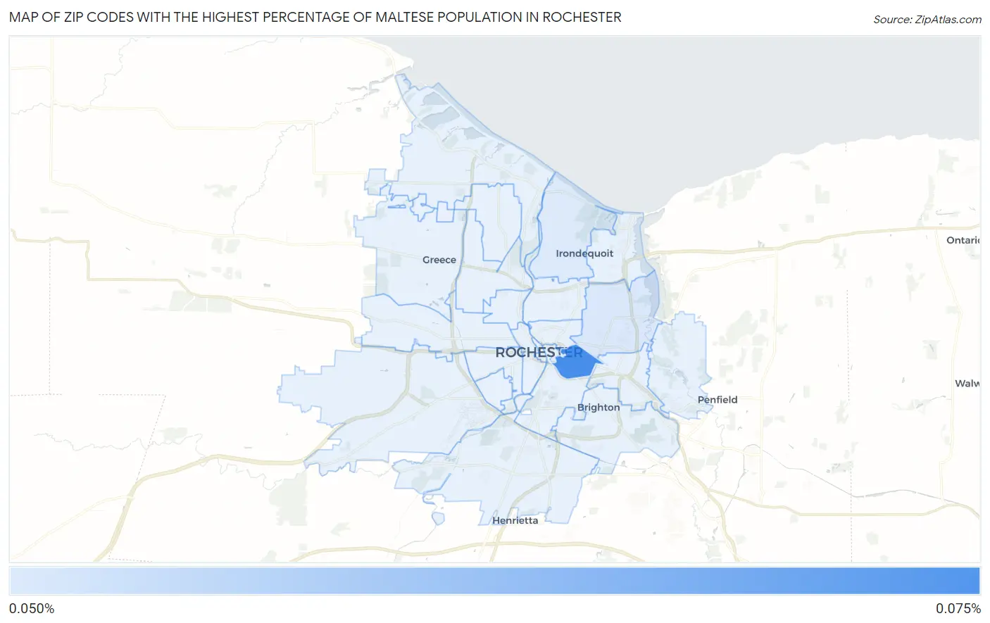 Zip Codes with the Highest Percentage of Maltese Population in Rochester Map