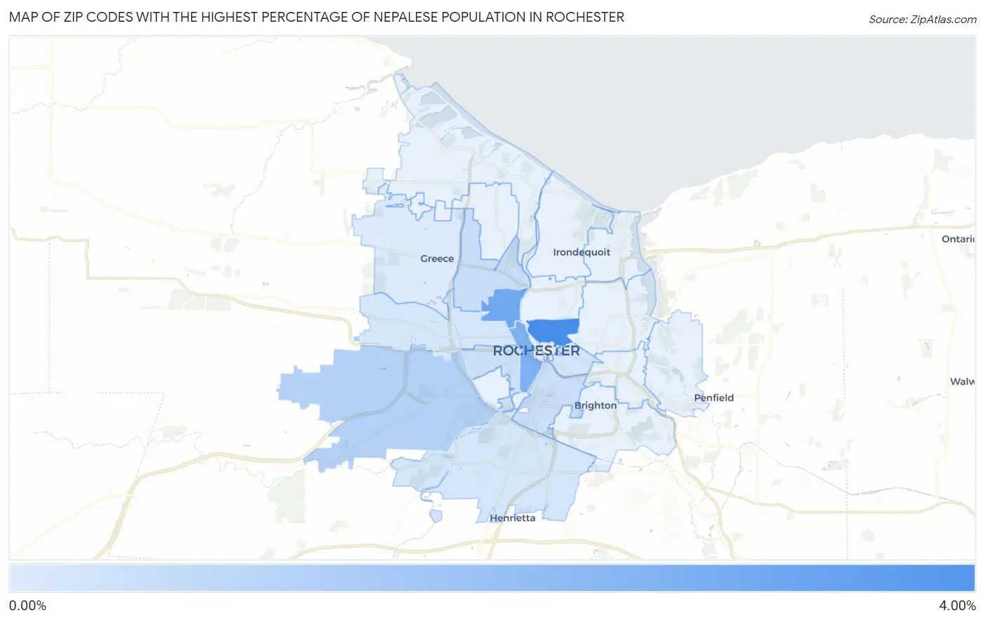 Zip Codes with the Highest Percentage of Nepalese Population in Rochester Map