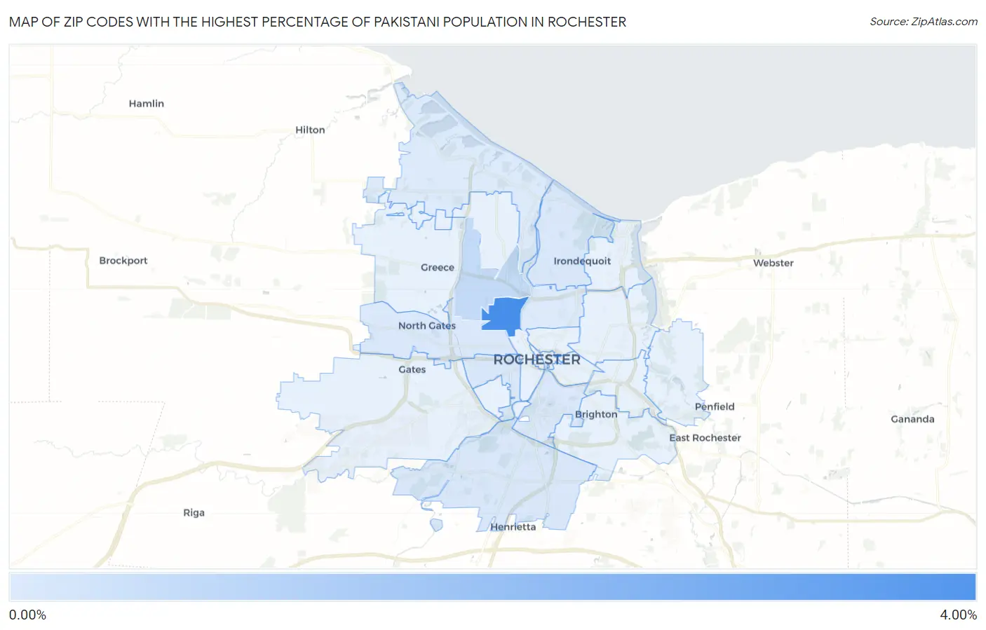 Zip Codes with the Highest Percentage of Pakistani Population in Rochester Map