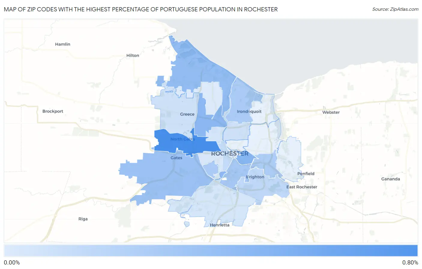 Zip Codes with the Highest Percentage of Portuguese Population in Rochester Map