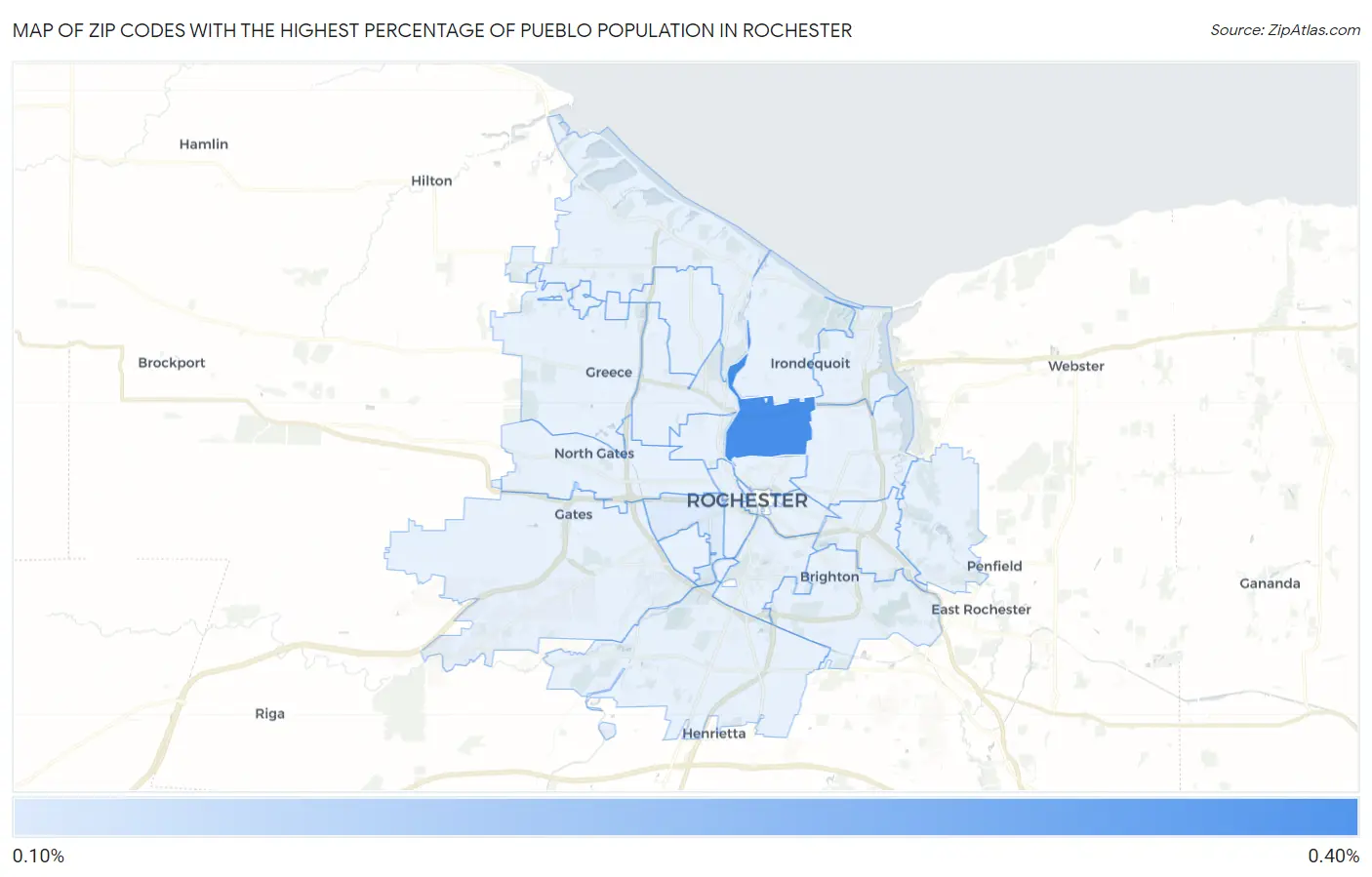 Zip Codes with the Highest Percentage of Pueblo Population in Rochester Map