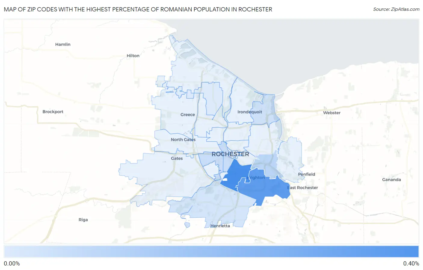 Zip Codes with the Highest Percentage of Romanian Population in Rochester Map