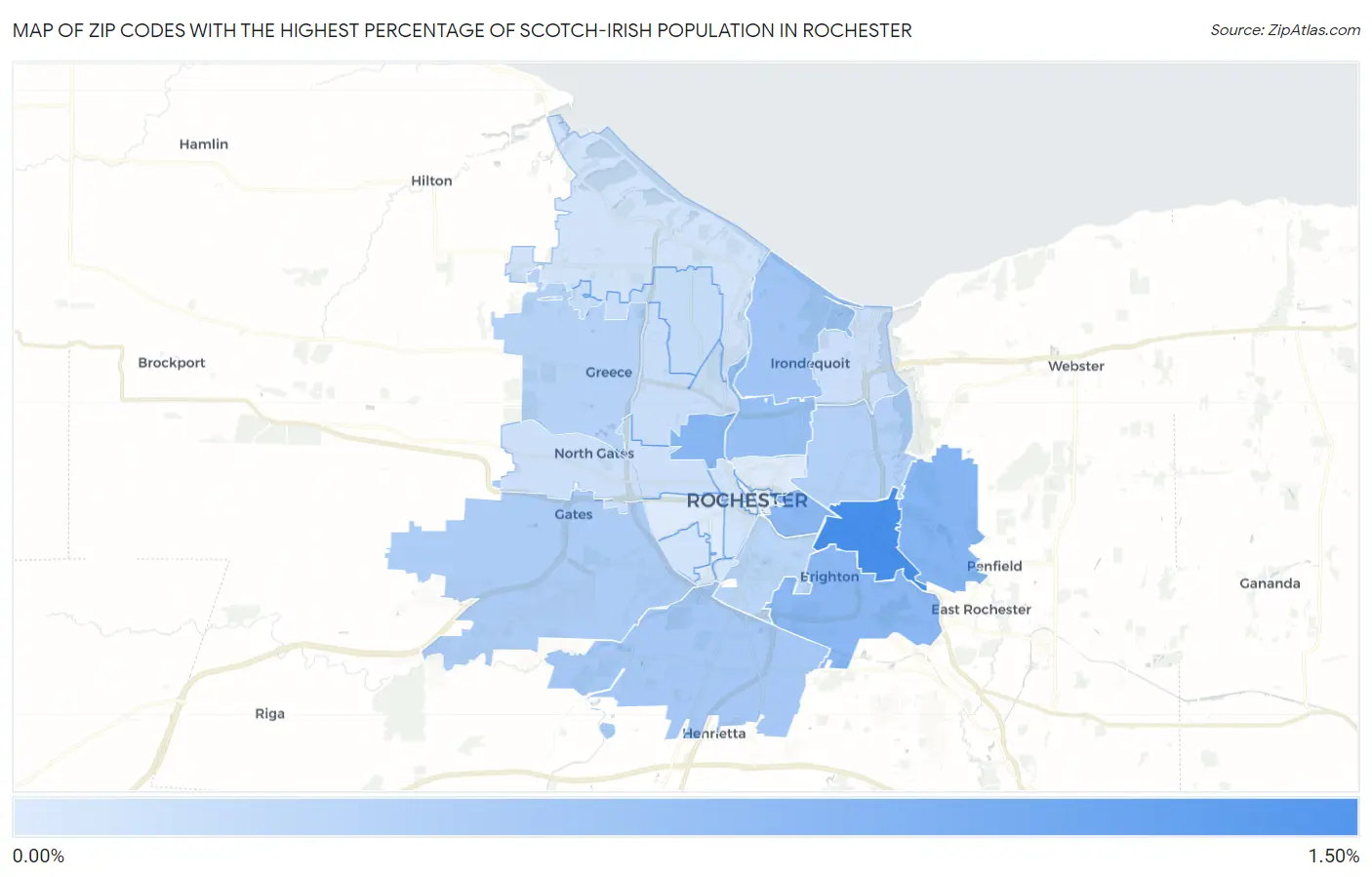 Zip Codes with the Highest Percentage of Scotch-Irish Population in Rochester Map