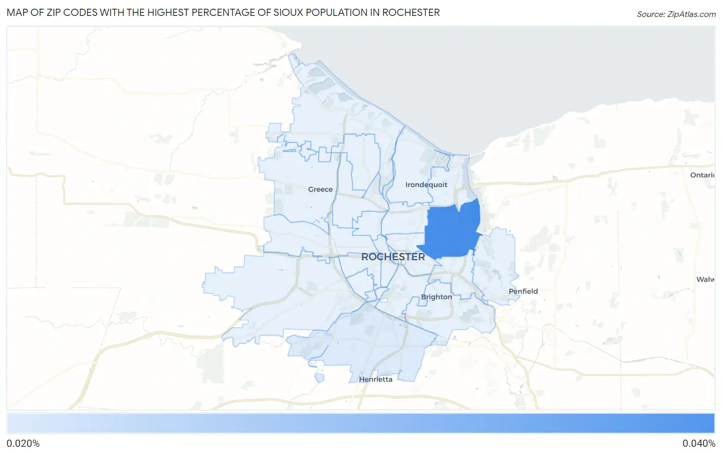 Zip Codes with the Highest Percentage of Sioux Population in Rochester Map