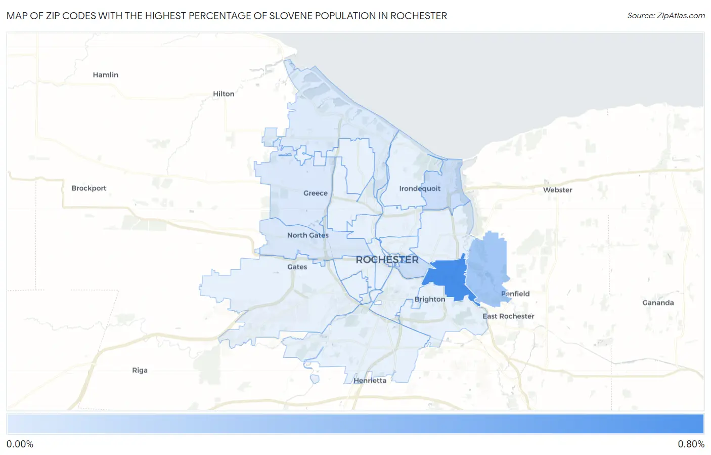 Zip Codes with the Highest Percentage of Slovene Population in Rochester Map