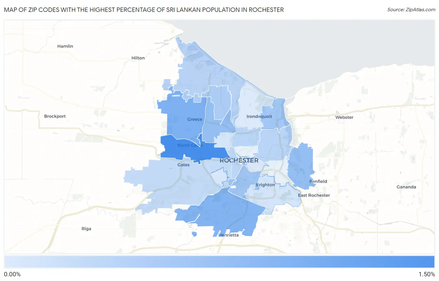 Zip Codes with the Highest Percentage of Sri Lankan Population in Rochester Map