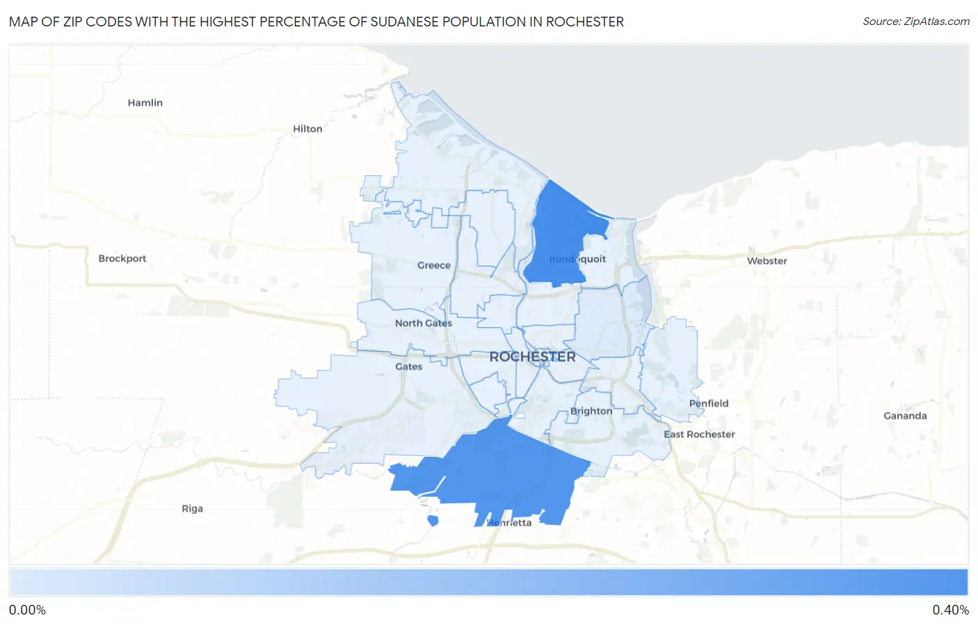 Zip Codes with the Highest Percentage of Sudanese Population in Rochester Map