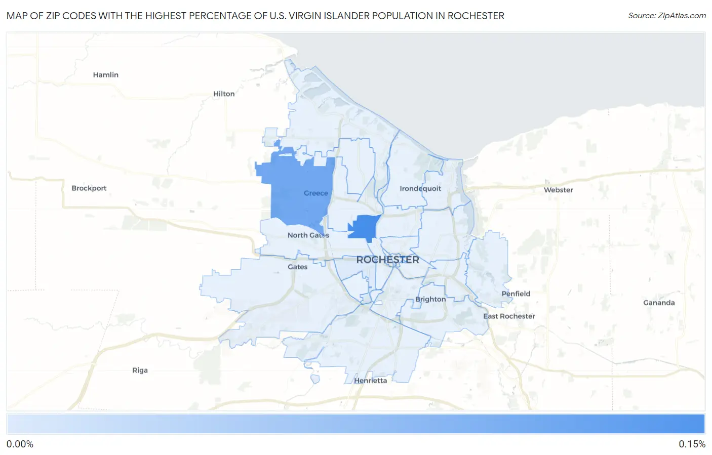 Zip Codes with the Highest Percentage of U.S. Virgin Islander Population in Rochester Map